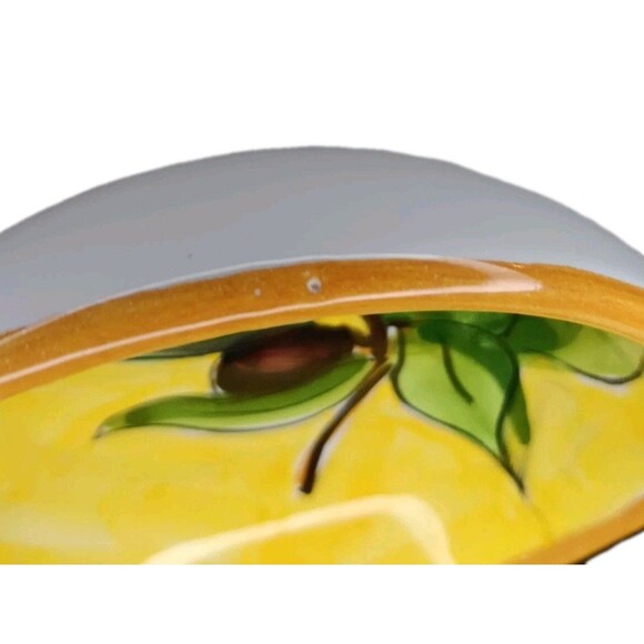 Olive Dish Two Section Yellow Handpainted Olives Leaves Branches Made In Italy - Picture 5 of 7
